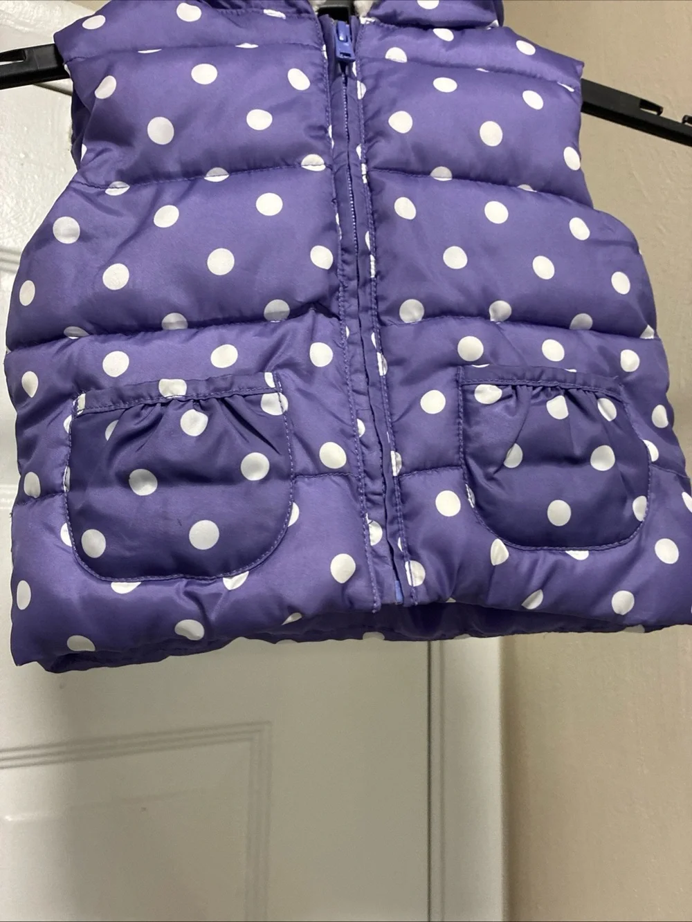Gymboree Purple Polka Dot Hooded Puffer Vest with Faux Fur Trim
